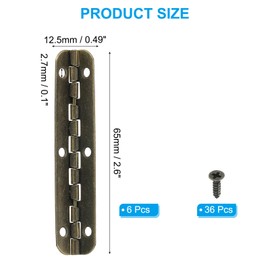 PATIKIL Small Piano Hinge 2.6" x 0.6", 6 Pack Mini 90-Degree Jewelry Box Hinges with Screw for Jewellery Wooden Boxes, Brown