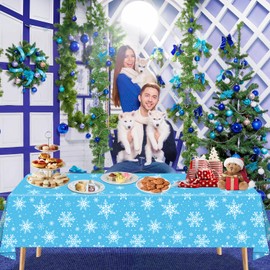 4 Pack Christmas Tablecloth Christmas Snowflake Tablecloth White Snowflake Plastic Table Cover Winter Wonderland Table Clothes Christmas Table Decorations Merry Christmas Party Supplies 86 x 51 Inch