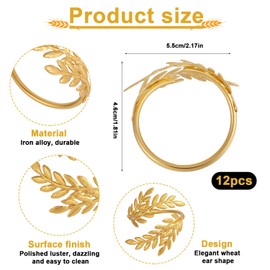 Gosknor 12pcs Gold Wheat Napkin Rings, Leaf Shaped Metal Cloth Napkin Holders Stylish Elegant Serviette Ring Table Decor for Wedding Easter Spring Party Banquets Decoration