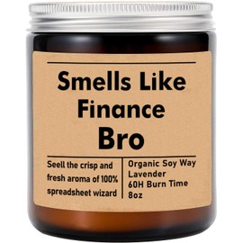GreenStar Gifts Smells Like Finance Bro Candle - Funny Gift for Finance Worker - Finance Husband/Boyfriend Gift Candle - Soy Wax 8Oz Candle Gift - Non-Toxic Ingredients, Lavender