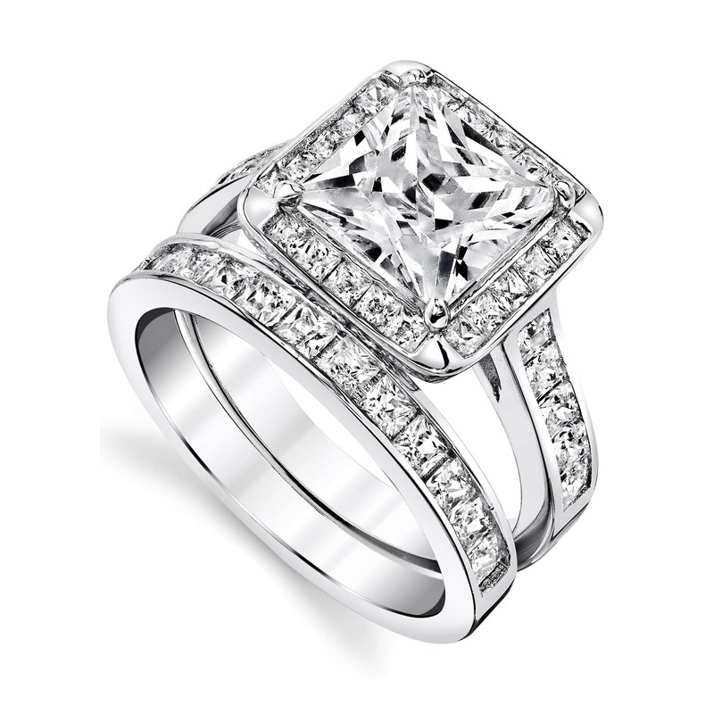Metal Masters Co. Women's Sterling Silver 925 Bridal Set Engagement