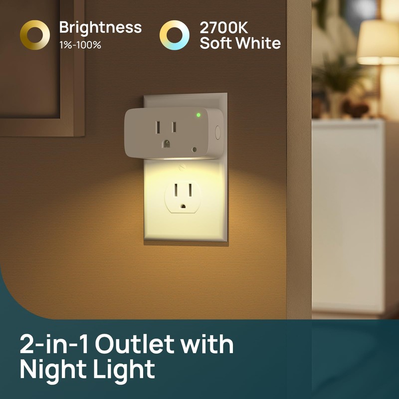 Linkind Matter Smart Plug with LED Night Light, Work with