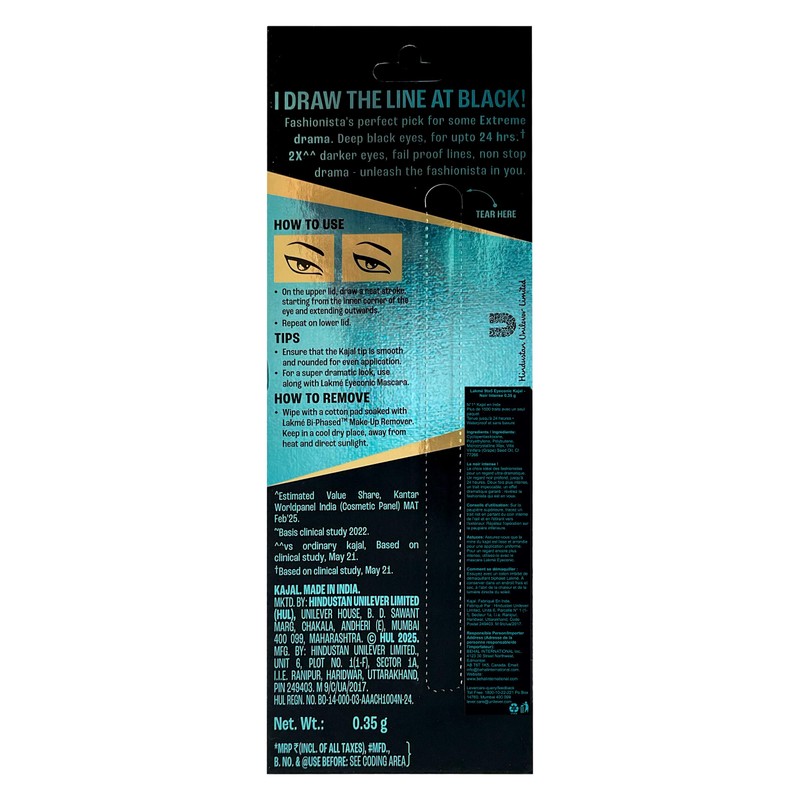 Lakme Eyeconic Kajal, Deep Black, 0.35g