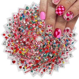 Valentine's Day Nail Art Stickers Decals 30 Sheets Cute Nail Stickers Heart Nail Decals Colorful Valentines Nail Art Decorations 3D Self Adhesive Nail Supplies DIY Nail Art for Women Manicure