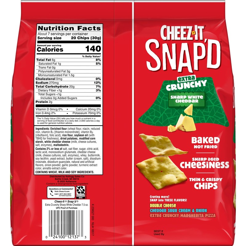 Cheez-It Snap'd Cheese Cracker Chips, Thin Crisps, Extra Crunchy, Sharp