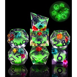 SIQUK 7 Pieces Liquid Core Dice Luminous Dice Glow Dice in the Dark Polyhedral Dice Set D4 D6 D8 D10 D12 D20 D% Game Dice for DND RPG MTG