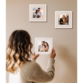 Anhow Set of 4 Picture Frames 15 x 15 cm, PVC Photo Frame Collage Set with Mount for 10 x 10 cm Photos Horizontal or Vertical for Wall Hangings / Table Decoration - White