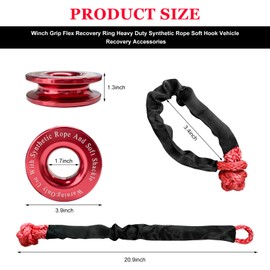 BWBWND 2 PCS Soft Shackle & Recovery Ring Kit, Heavy Duty Synthetic Winch Rope with Snatch Recovery Ring, Shackles Rope Block Towing Rings Kit for ATV UTV Truck Off-Road Vehicles (Red)
