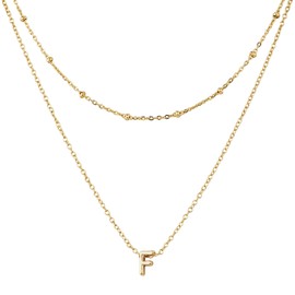Mikovivi 1pcs Initial Letter Necklace & 1pcs Short Chain, Fashion Gold-Plated Alphabet Necklace Layered Initial Necklaces Tiny Pendant Choker Necklace for Women Jewelry (F)