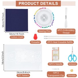 FREEBLOSS DIY Sashiko Placemats Kit Sashiko Embroidery Kit Carp Flag Pattern Placemats Hand Sewing Kit with Instructions Sashiko Kit for Beginners Practice