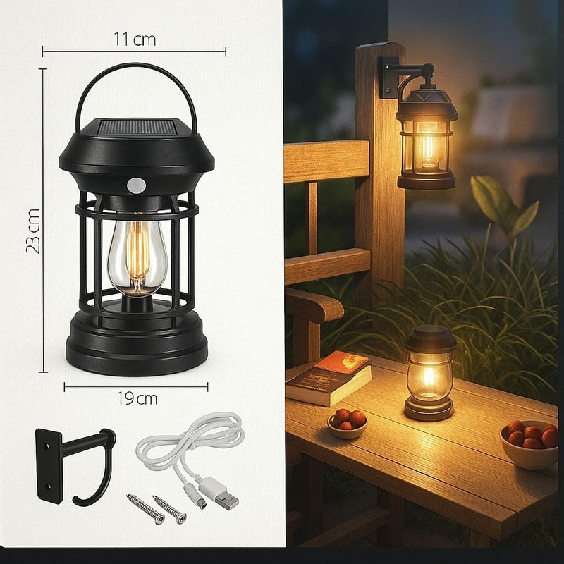 Solar Outdoor LED Lantern with Motion Sensor, Portable Hanging Light,