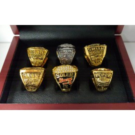Atlanta Braves - World Series and NL Pennant 6 Ring Set With Wooden Display Box