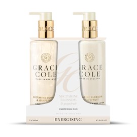 Grace Cole Nectarine Blossom & Grapefruit Hand Duo Gift Set 1 x Hand Wash, 1 x Hand & Body Lotion 300ml - Essential Oils - Vegan - Made In England