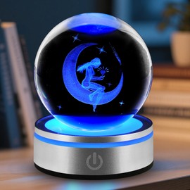 ShimmerLoom 3D Moon Fairy Crystal Ball Night Light - LED Color-Changing Lamp with Laser Engraved Girl on Moon, Magical Decor & Gift for Fairy Fans, Girls, Fairy Lovers, and Dreamers