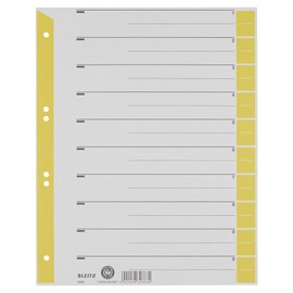 Leitz Register für A4, Deckblatt und 10 Trennblätter, Taben individuell zuschneidbar, 25 Stück, Überbreite, Grau/Gelb, 100% Recyclingkarton, 165230150