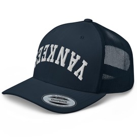 RIVEMUG NG Yankees Upside Down Embroidered Cuved Bill Trucker Hat Mid Crown Adjustable Cap Navy