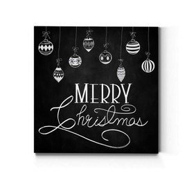 Renditions Gallery Merry Christmas Ornaments Wall Art, Charming Winter Artwork, Black & White Chalkboard Look, Premium Gallery Wrapped Canvas Decor, Ready to Hang, 24 in H x 24 in W, Made in America