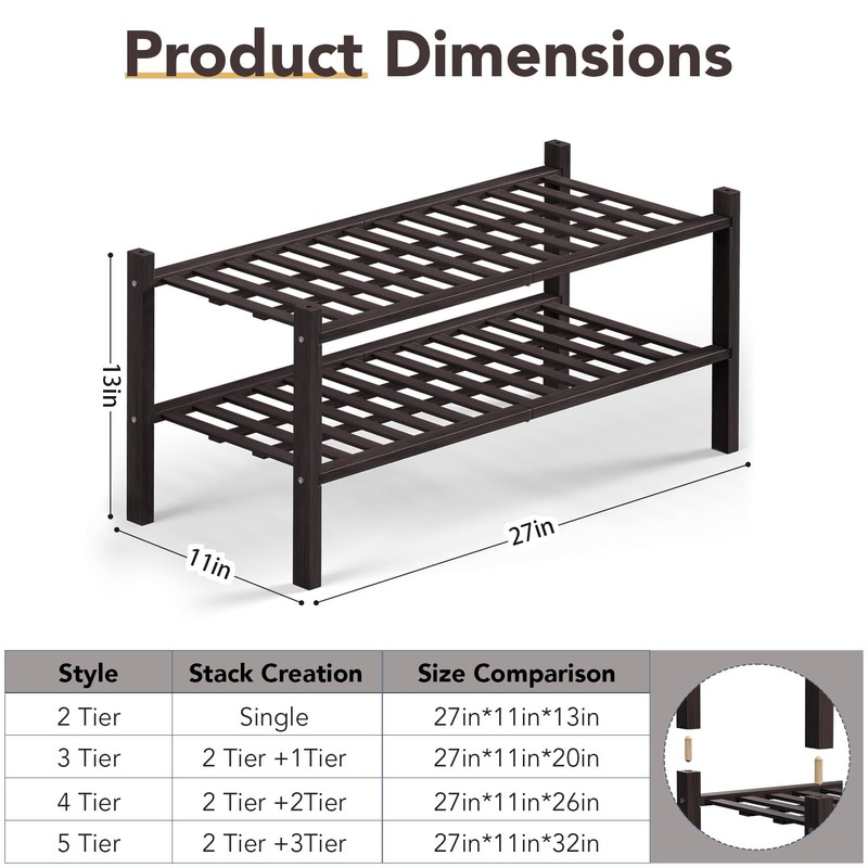 Haddockway 2 Tier Bamboo Shoe Rack Storage Organizer, Multifunctional Free
