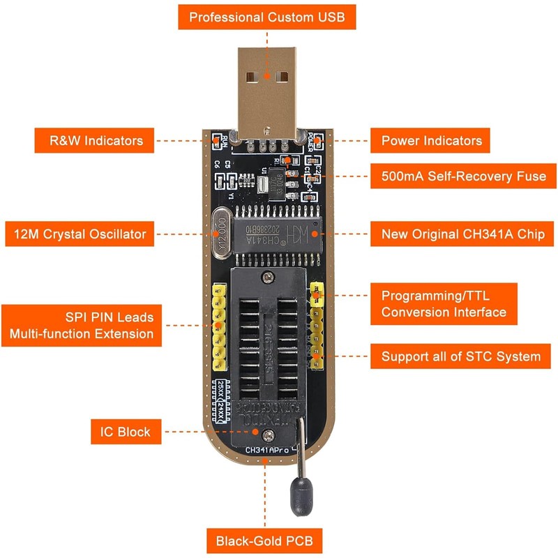 CH341A STC Flash 24 25 EEPROM BIOS Writer USB Programmer