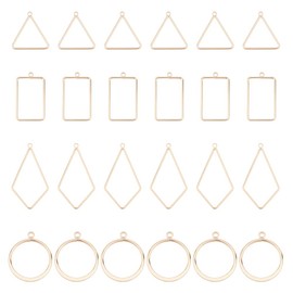 BENECREAT 24Pcs 4 Styles 18K Gold Plated Hollow Geometric Charm Pendants, Open Bezel Pendants for Earrings Bracelet Necklace Jewelry Making Crafts, 6pcs/Style