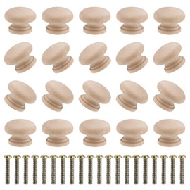 MengH-SHOP Wooden Furniture Knobs, Drawer Knobs, Wooden Knobs, Round Cabinet Knobs with Screw for Cupboard, Drawer, Kitchen, Pack of 20, 24 mm (Natural)