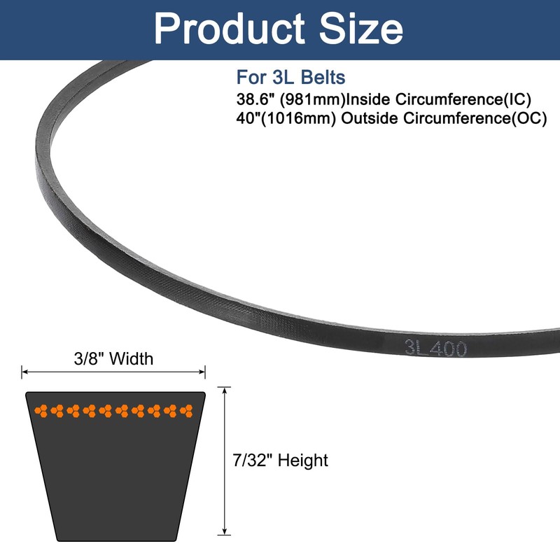 sourcing map 3L400 Classic Wrapped Rubber V-Belt, 40"(1016mm) Outside Circumference,