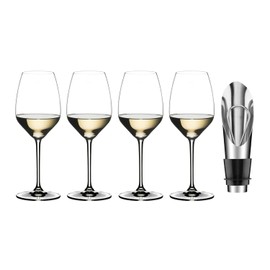 Riedel Extreme Riesling Wine Glass (Set of 4, Clear) Bundle with Wine Pourer with Stopper (2 Items)