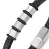 COOLSTEELANDBEYOND Men's Women's Unique Black Braided Leather Bracelet Bangle with