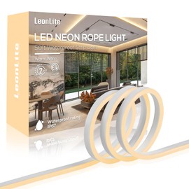 LEONLITE 50FT LED Neon Rope Lights, Flexible Christmas Decoration, Outdoor IP67 Waterproof, 120V UL Plug, ETL Connectable LED Neon Strip Lights for Shop Sign, Max 3 Sets(150FT), 3000K Warm White