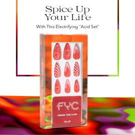 FYC 5 in 1 Long Press on Nails Set, 24 PCS Fake Nails, 12 Sizes Reusable Almond Shape Artificial Nails | 2 Types of Nail Glue for Press ons, Stick on Nails, False Nails Extension Gifts for Women Girls