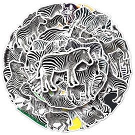 Bric Dodo Pack of 50 Zebra Stickers Car Laptop Phone Guitar Skateboard Motorcycle Bicycle Animals Zebra Stickers Set Vinyl Waterproof Aesthetic Stickers for Teenagers Children Adults