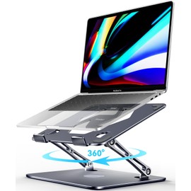 ivoler Adjustable Laptop Stand with 360° Rotating Base,Ergonomic Laptop Stand for Desk,Foldable & Portable Laptop Riser,Suitable for Collaborative Work, Fit MacBook/Laptop up to 16 inches[Space Gray]