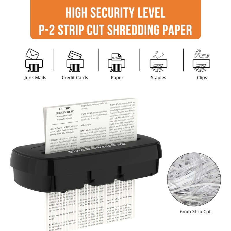 Home Office Paper Shredder,Woolsche 10-Sheet Strip Cut with 3.17-Gallon Basket,P-2