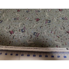 RJR Fabrics Cute Pins & Needles on olive green cotton Fabric per yd.  Quilt / Sew