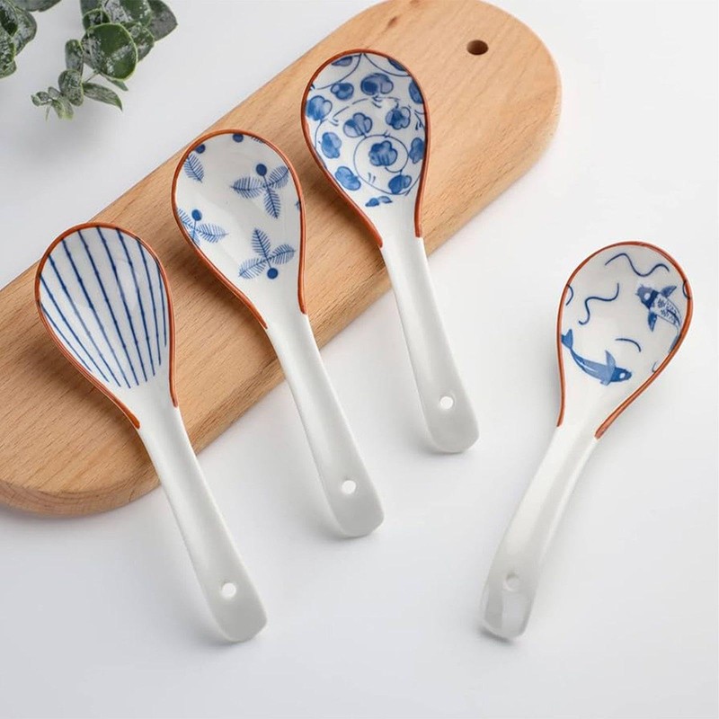 NIDHFG 4 Pieces Of Retro Soup Spoon, Ceramic Spoon, Ramen