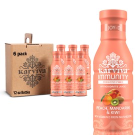 Organic Immunity Support Plant Based Juice, 6 bottles, 12 fl oz each, Peach Mandarin and Kiwi Flavor, Natural Electrolyte and High in Antioxidants, Non GMO, Low Glycemic Index