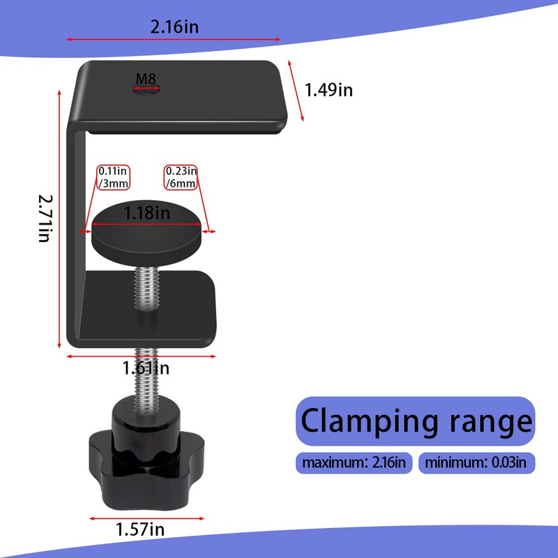 Jhanw 2-Pack Heavy Duty Adjustable C-Clamp with M8(0.31") Screw Hole