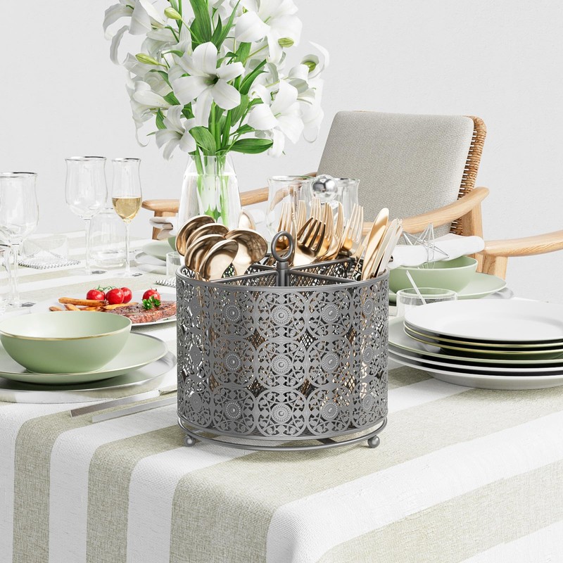 EKNITEY Rotating Utensil Caddy Countertop - Higher Raised Cutlery Caddy