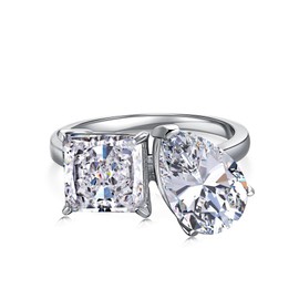 Jelafu Toi Et Moi Ring 925 Sterling Silver Women Engagement Ring White Gold Plated 3ct Radiant Cut Double Stone Ring Princess & Pear Cut Ring 8A Cubic Zirconia Wedding Ring Size 7