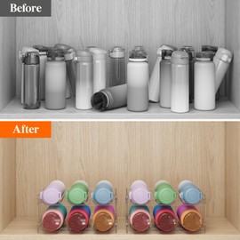 Lifewit Stackable Water Bottle Organizer/Holder for Cabinet, Kitchen Pantry Organization and Storage, Plastic Fridge Wine Racks, Tumbler Travel Mug Cup Holder, 4Pack, Hold 12 Bottles