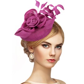 Zinniday Fascinators Hats for Women Tea Party - 1920s Rose Red Kentucky Fascinator 2025 Feather Victoria Derby Fascinators Hat with Hair Clip for Lady Girls Costume Church Holiday Party Dress Up