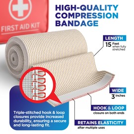 Premium Elastic Bandage Wrap - 3” (5pk) - Strong Compression - Self-Closing Reusable Bandages for Legs and Arms - Wrist, Elbow, Foot, Knee Wrap