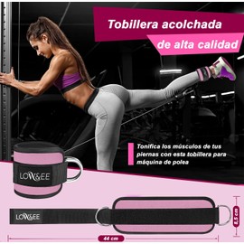 LOW&EE® Pack of 2 Ankle Strap Pulleys Gym - Ankle Brace for Pulley Padded for Women and Men - Gym Ankle Strap for Cable Machine Fitness and Gym - Gym Accessories (Pink)