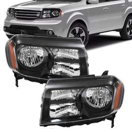 2012-2015 Pilot Headlights,Headlight Assembly Fit for Honda Pilot 2012 2013 2014 2015 Halogen Headlamp Replacement Driver Passenger Side Chrome Housing Amber Reflector Clear Lens HO2502147 HO2503147