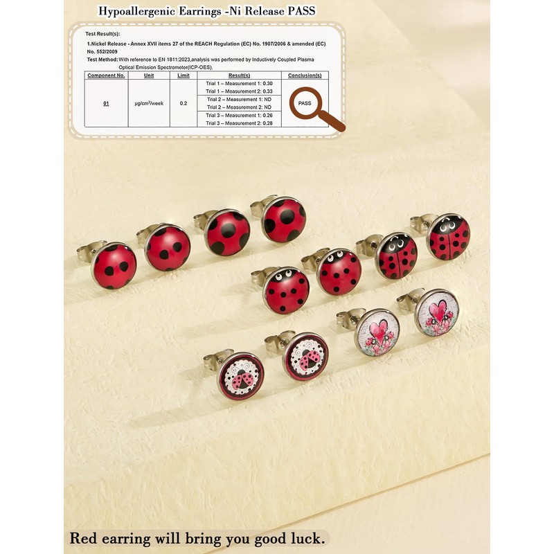 SIISPRI 6Pairs Ladybug Women Earrings Set Cute Bug Little Ladybird
