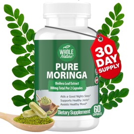 Whole Nature Moringa Capsules, 800mg Organic Moringa Oleifera Leaves Powder Superfood Greens Pure Moringa Pills is A Vegan, Non-GMO Energy Increase and Keep Healthy Supplement