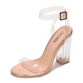 Cape Robbin Maria-2 Clear Chunky Block High Heels for Women, Transparent Strappy Open Toe Shoes Heels for Women - Rose Gold Size 10