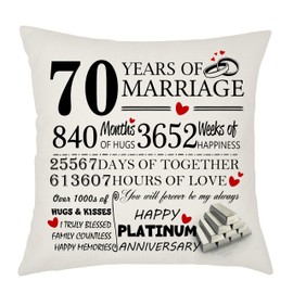 Weosan 70th Wedding Anniversary Platinum Anniversary Cushion Cover - Gift for Wife or Husband - 70 Years of Marriage Keepsake Present - Elegant 45x45cm Pillow Case, We001
