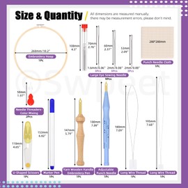 Swpeet 19Pcs Punch Needle Embroidery Kit with Embroidery Hoop, Punch Needle Cloth and Marker Pen, Adjustable Rug Yarn Punch Needle Ideal for Embroidery Floss Cross Stitching Beginner