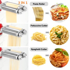 FavorKit Pasta Noodle Maker Attachment Set for KitchenAid Mixers Plus Hub Knob Screw Accessory Included Dough Sheet Roller, Spaghetti & Fettuccine Cutters-Unique Design